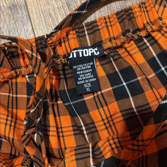 Hot Topic Black & Orange Plaid Pleated Lace-Up Dress Halloween - Picture 6 of 8